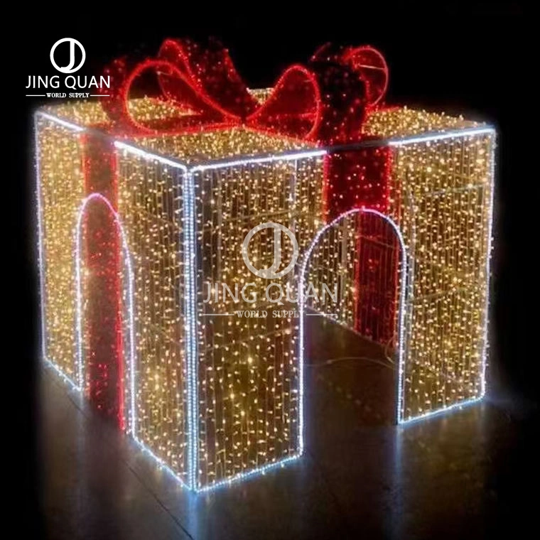 Christmas Parties Decoration Gift Box Motif Light Street Color Display Customized Artificial Lights Decorative Outdoor Sculptures