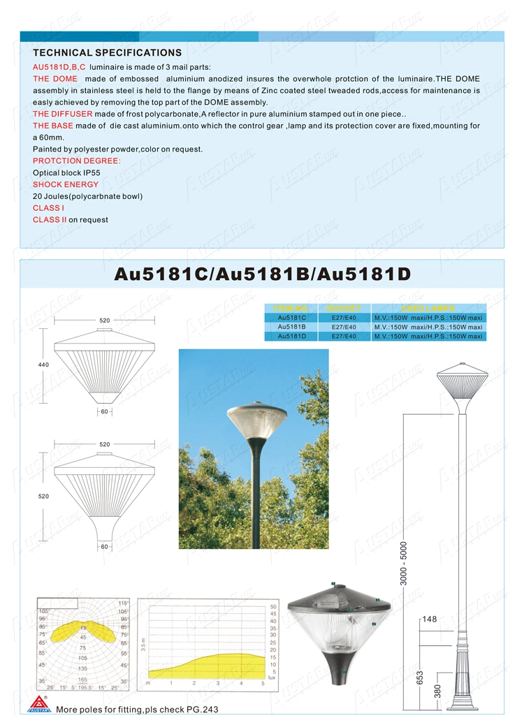 Publico High Quality LED Outdoor Conical Light Traditional Urban Luminaire Friza Conica