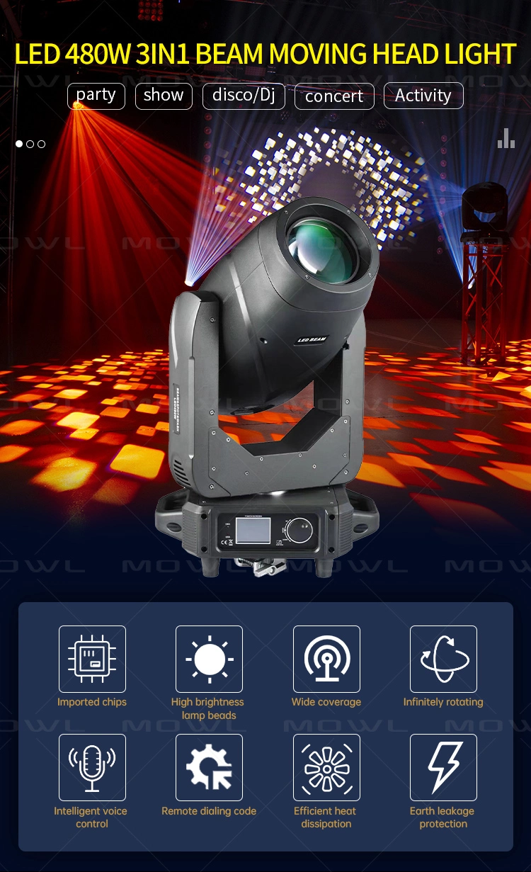 Moving Head Stage Light Professional Beam Spot Wash 3in1 480W Theme Park Stage Lighting White LED DJ Sharpy Beam Light