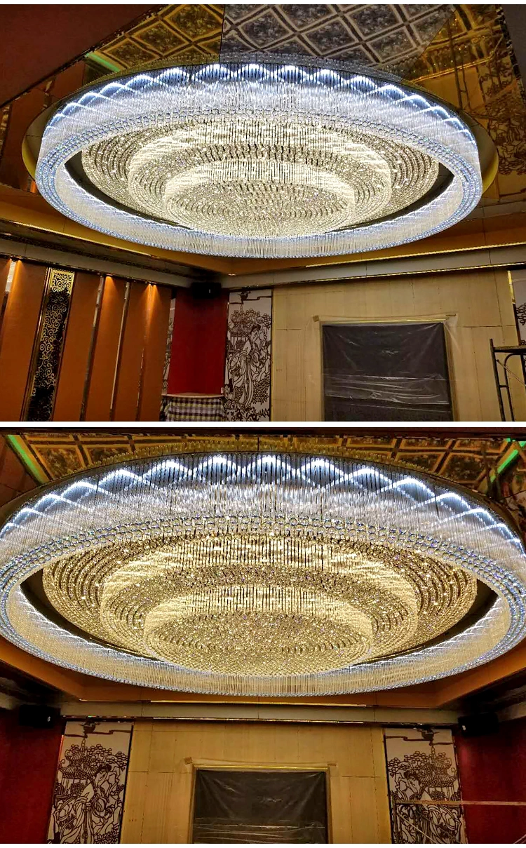 Hotel Lobby Indoor Staircase Custom Project Glass Round LED Ceiling Chandelier Lamp