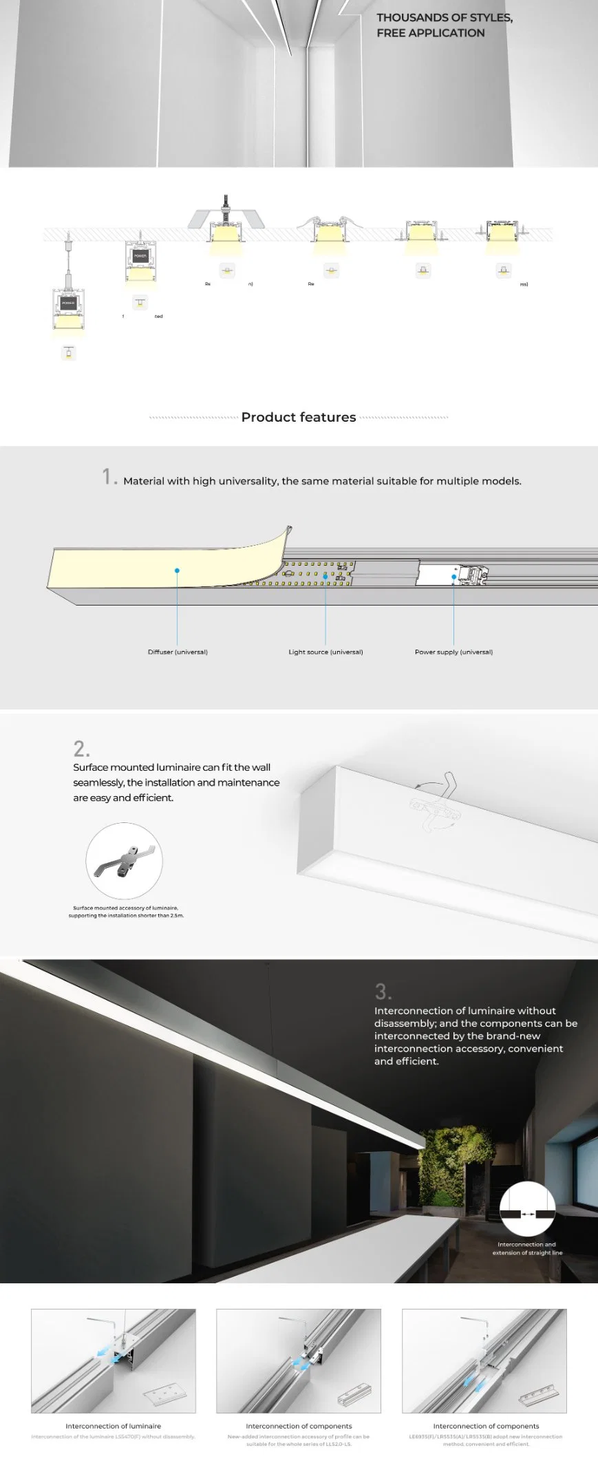 Decorative Chandelier Linkable Rigid Recessed Profile Lamp LED Linear Light