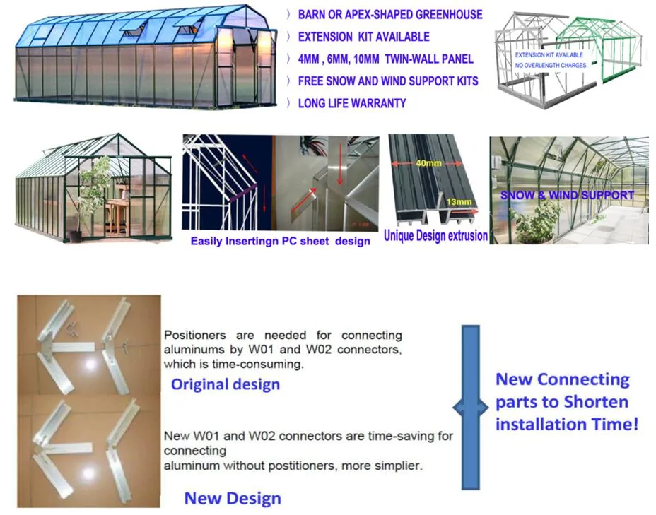 Agriculture/Commerical Multi Span Polycarbonate Sheet/PC Sheet Greenhouse Aluminium Frame for Vegetables/Garden/Tomato (RDGS0810-6mm)