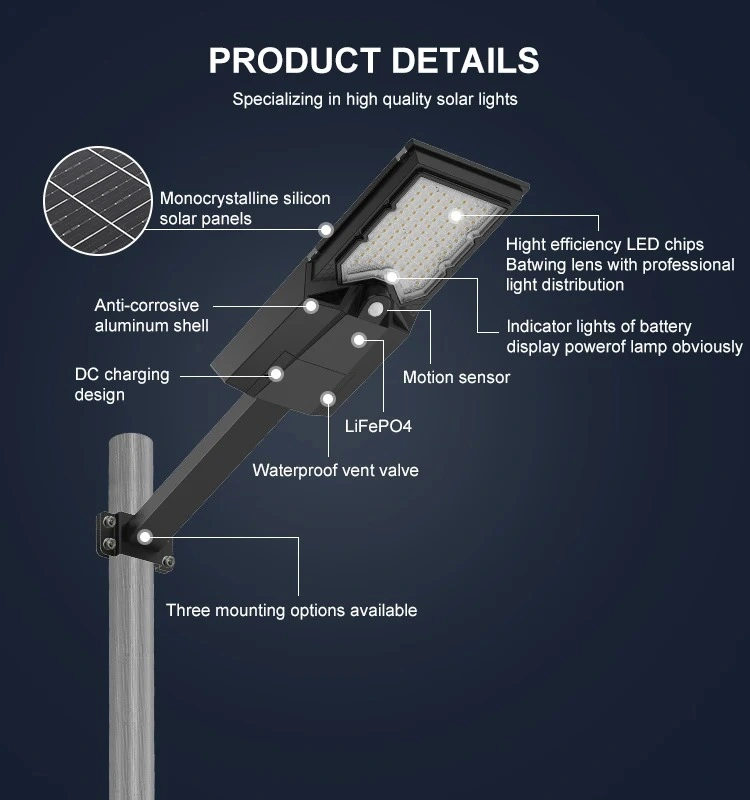 300W 500W 1000W Waterproof IP65 Remote Control LED Motion Outdoor Eco-Friendly LiFePO4 Lithium Battery Solar Street Light