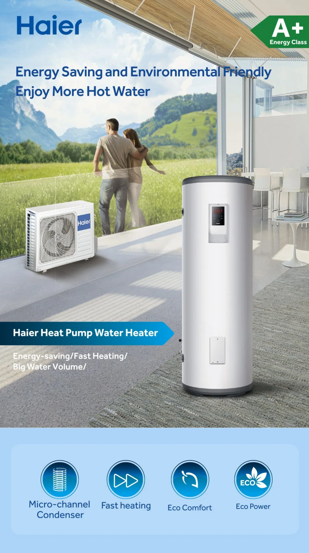 Easy to Install Domestic Hot Water External Full DC Inverter Split Air Source Heat Pump Water Heater