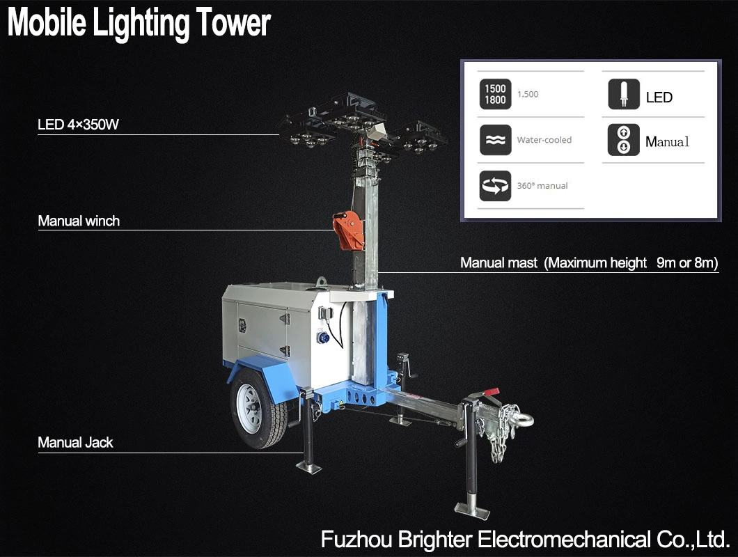 Outdoor Lighting Sports Field Mobile Tower Light with LED Lamp and 9m Height Mast