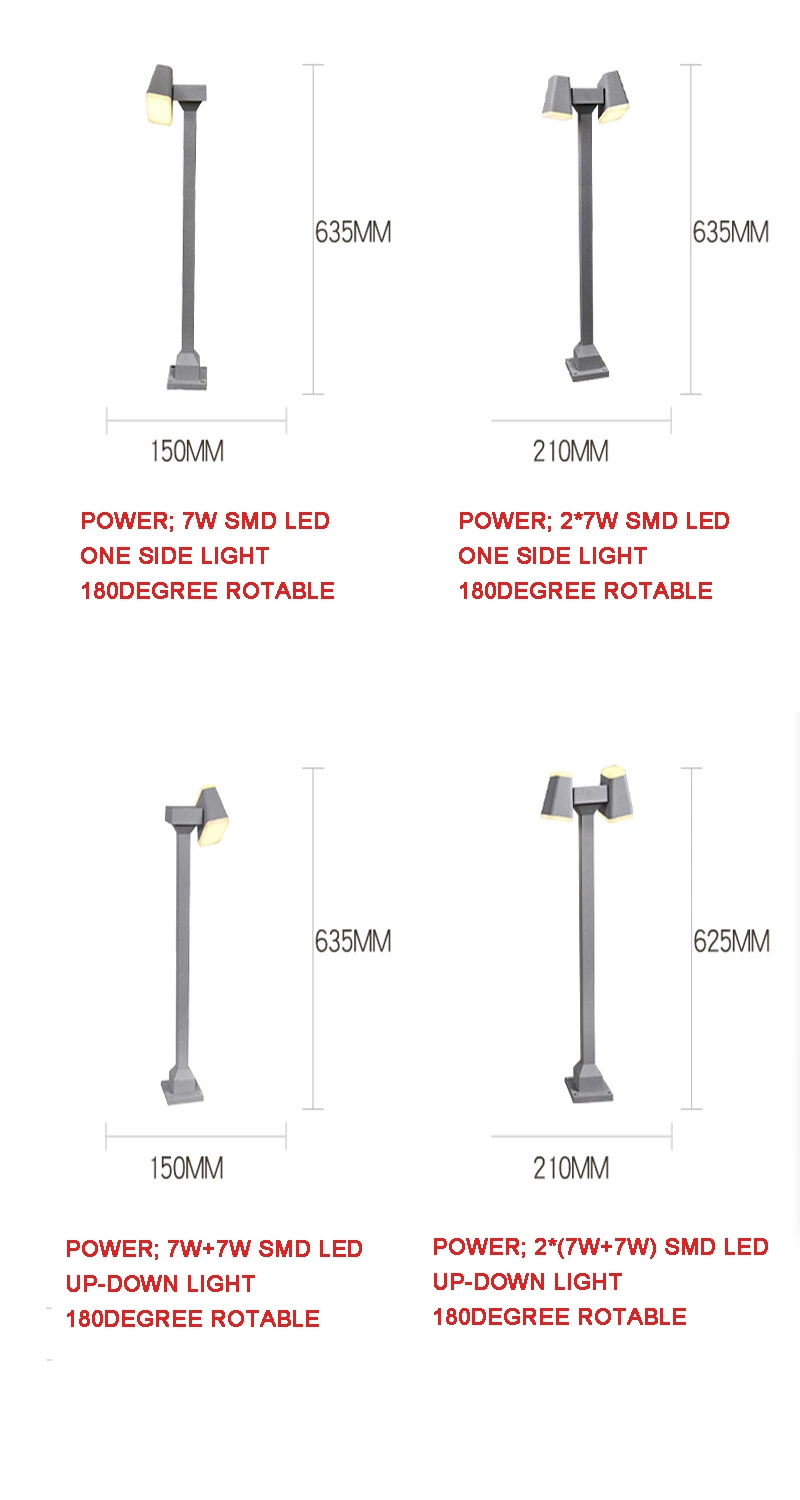 Dual Heads Adjustable Waterproof Exterior Countyard Bollard Garden LED Lawn Light