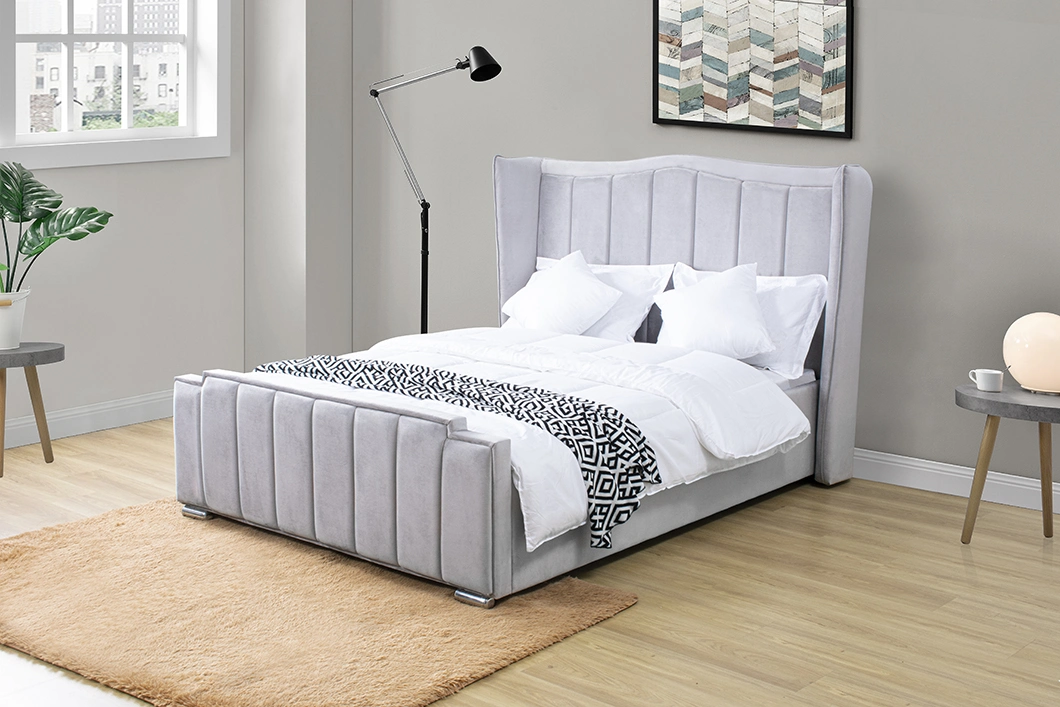Willsoon Crown Design Velvet Bed with Headboard Lit Sleigh Beds Upholstered Bed