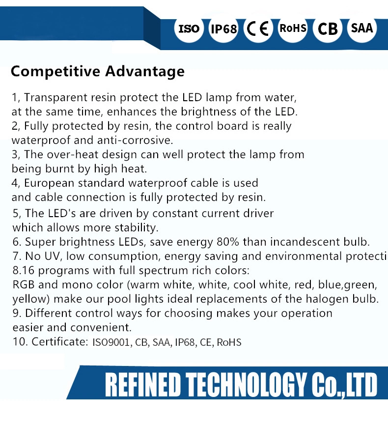 Refined Outdoor Lamp IP68 Underwater LED Swimming Pool Light for Replacement Lighting
