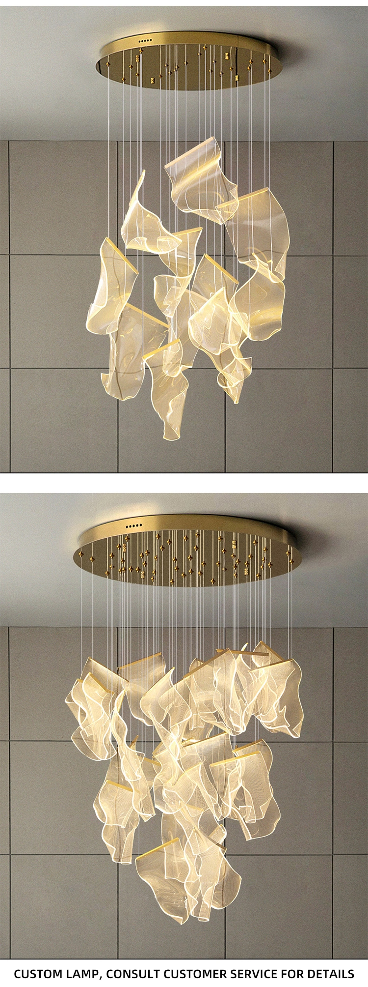 Modern Luxury LED Lamp Staircase Living Room Hotel Lobby Acrylic Pendent Light