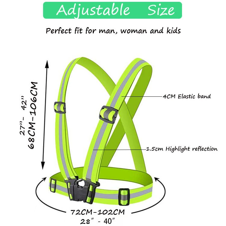 Reflective Safety Vest Elastic Adjustable Bands Set Running Sash Sport Gear Pack