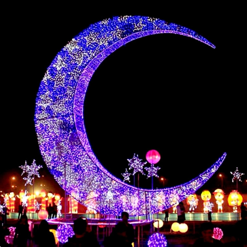 LED Motif Moon Model Lights Christmas Holiday Decoration Lamps Artificial Giant Winter Festival Decorative Street