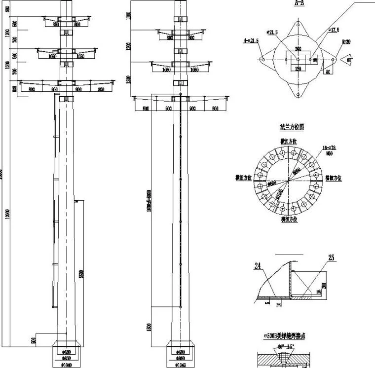 Philippines Hot DIP Galvanized 25FT 30FT 35FT 40FT 45FT Electric Steel Pole