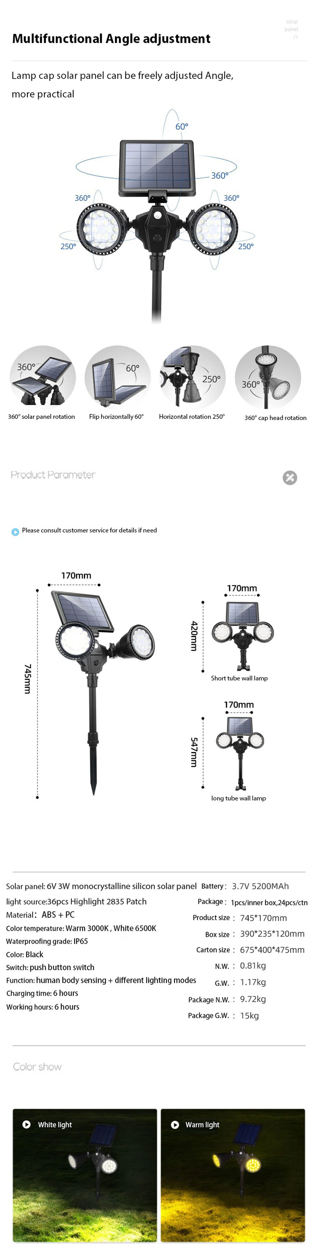 Amazon&prime;s Hot Solar Lawn Lights Outdoor Garden Double Head Spotlights Human Body Induction Lawn Lights Wall Lights