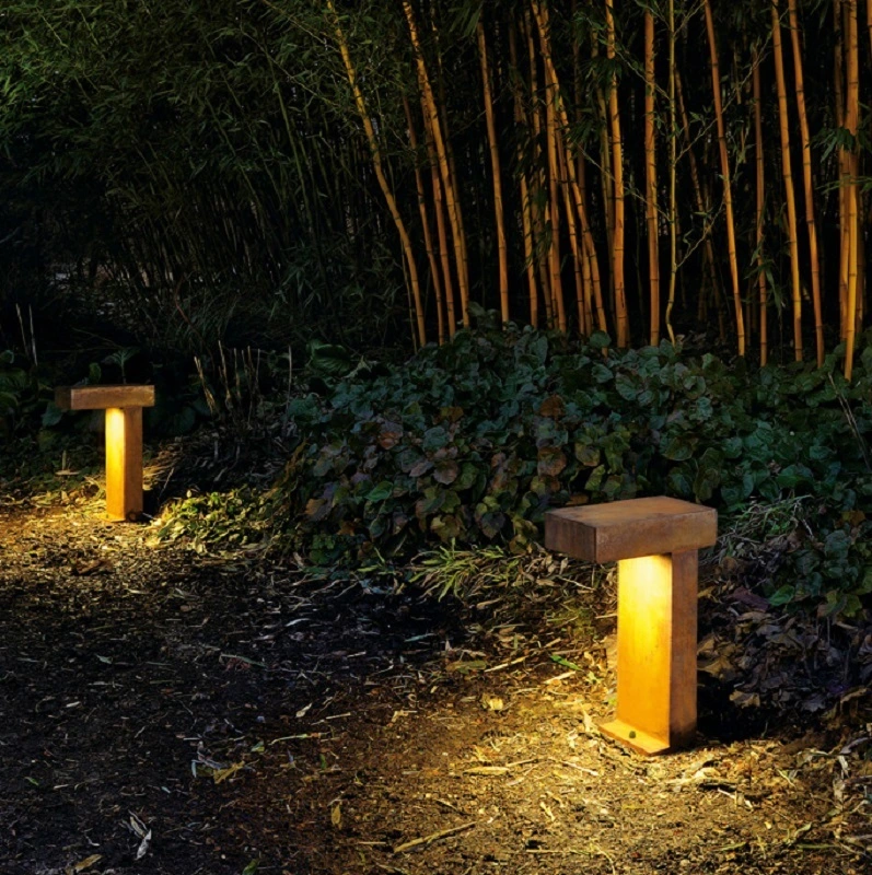 Corten Steel Rusty Bollard Lights Outdoor Garden Lighting