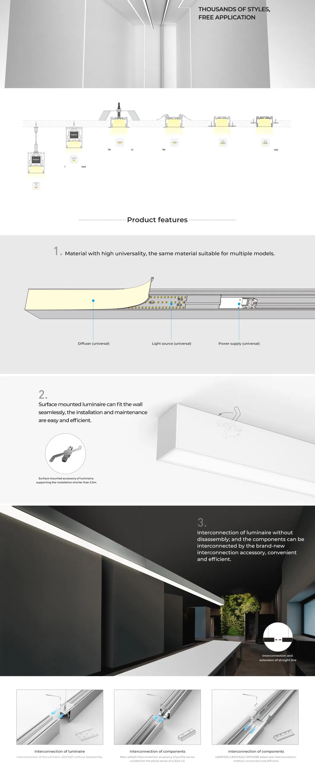 Competetive Mounted Pendant Aluminum Profile Linkable LED Linear Light for Commercial Facade