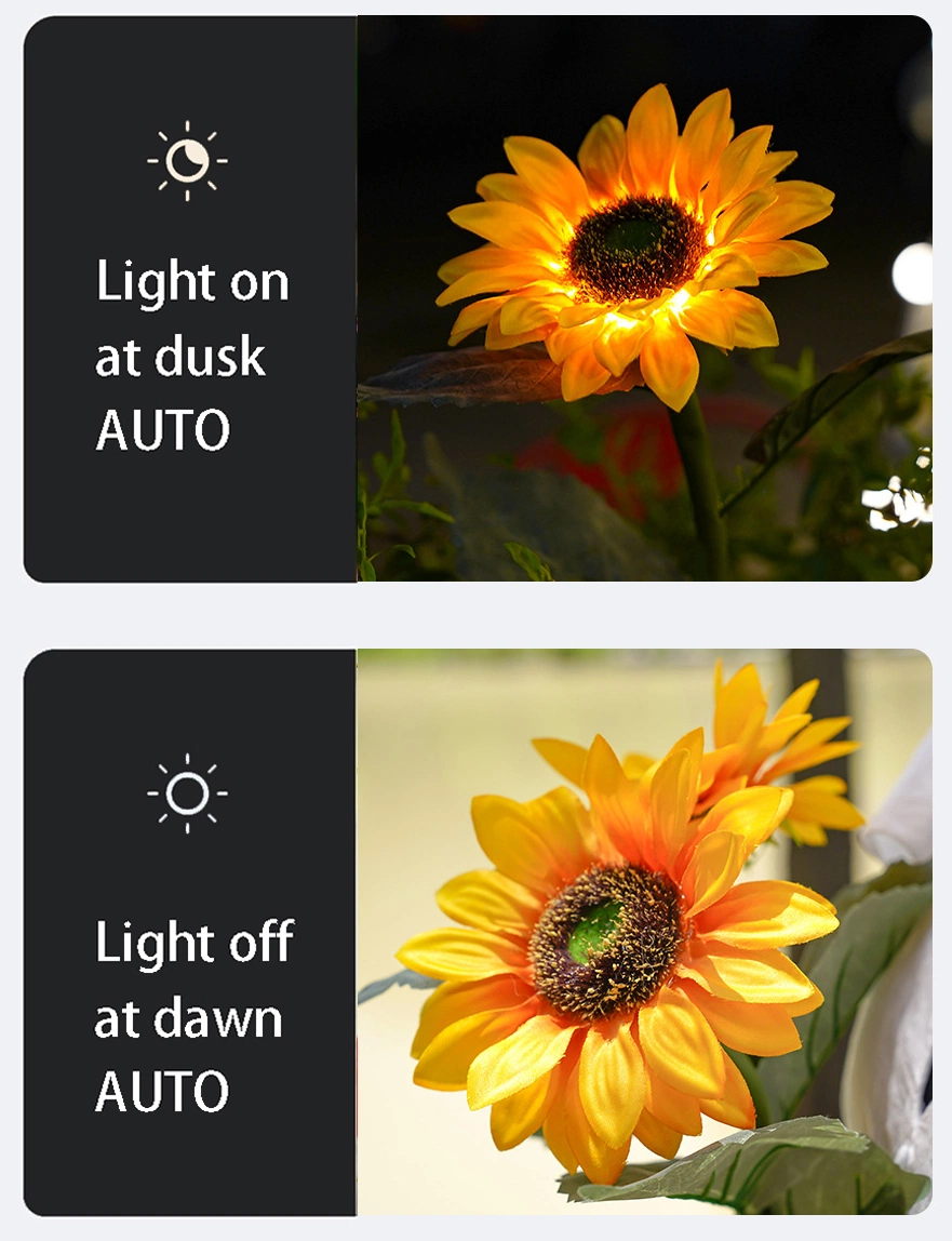 Outdoor IP65 Waterproof Landscape Stake Lamp Sunflower Solar Lights for Night Decorative