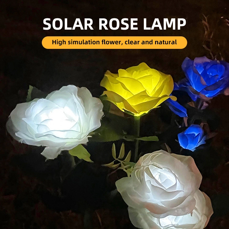 3 Heads Rose Flower Shaped Light Solar Powered Outdoor Landscape Garden LED Lighting