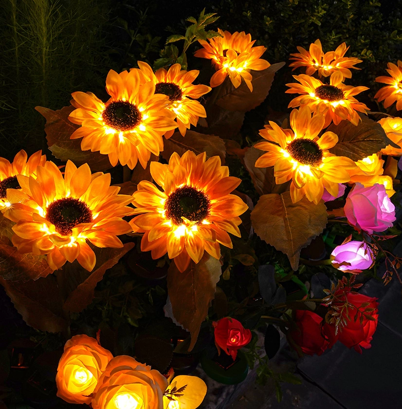 Outdoor IP65 Waterproof Landscape Stake Lamp Sunflower Solar Lights for Night Decorative