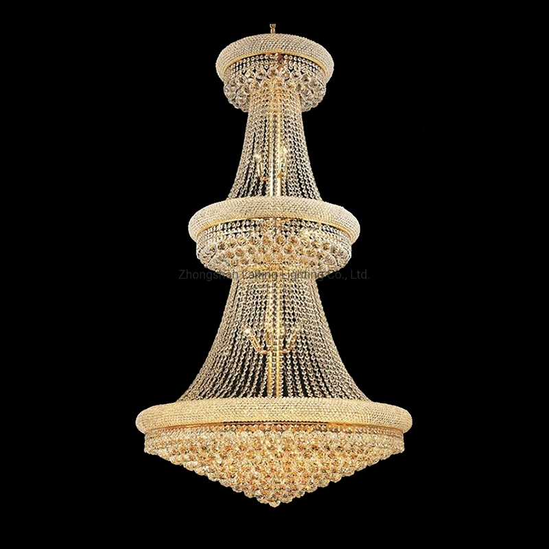 Dining Size Living Room Suspension Luster LED Luxury French Empire Gold Crystal Chandelier Lighting Modern Crystal Pendant Hanging Light