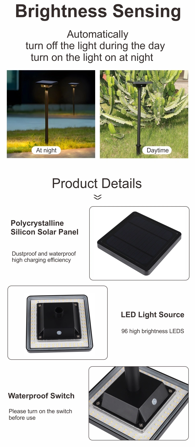 Outdoor IP65 New Arrival Wholesale Price LED Sensor Light Solar Bollard Garden Light for Pathway