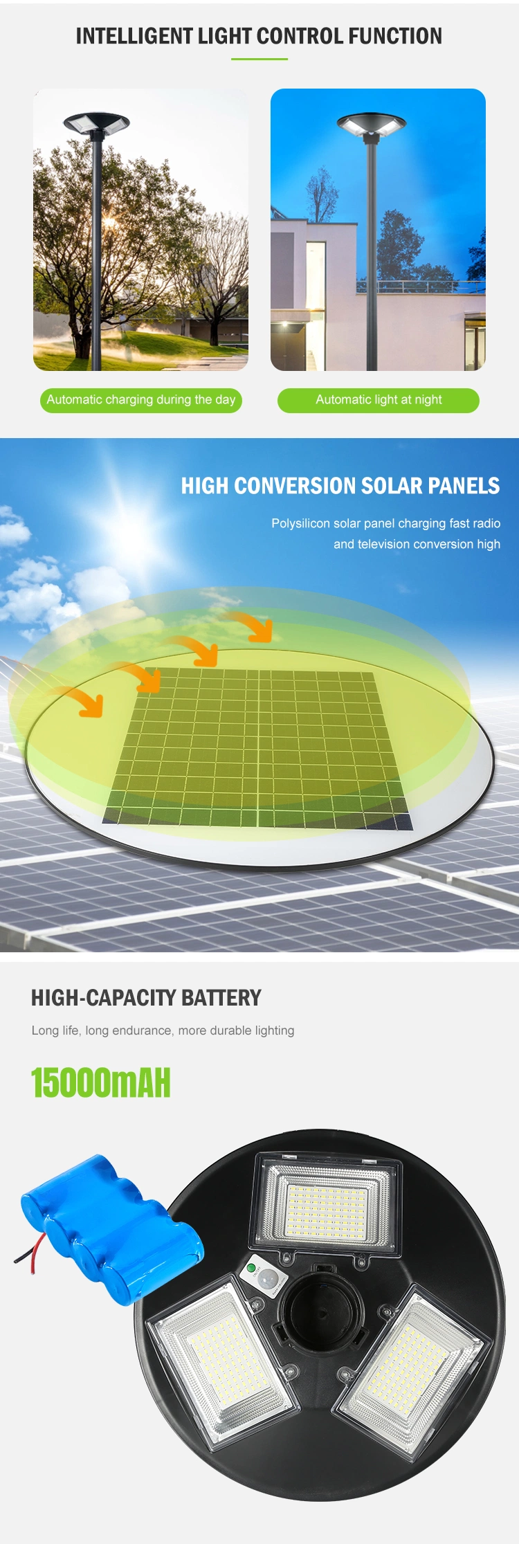 Factory Supplier IP65 Waterproof Bright SMD Chip Radar Sensor 300W 400W 500W Outdoor Solar Landscape Lighting All in One LED Solar Garden Light