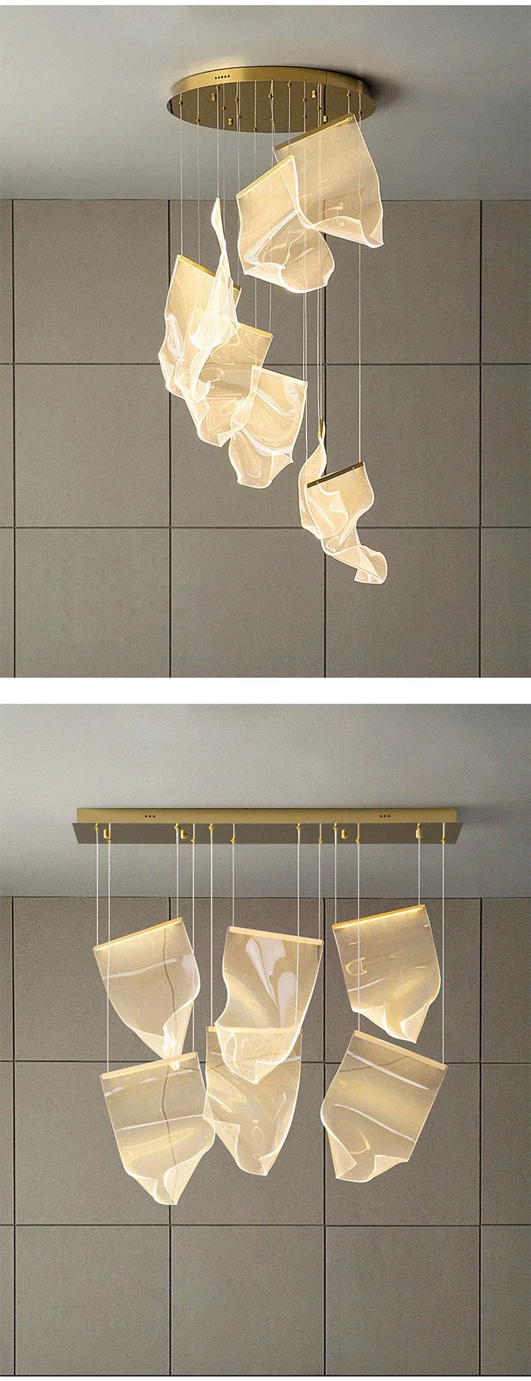 Modern Luxury LED Lamp Staircase Living Room Hotel Lobby Acrylic Pendent Light