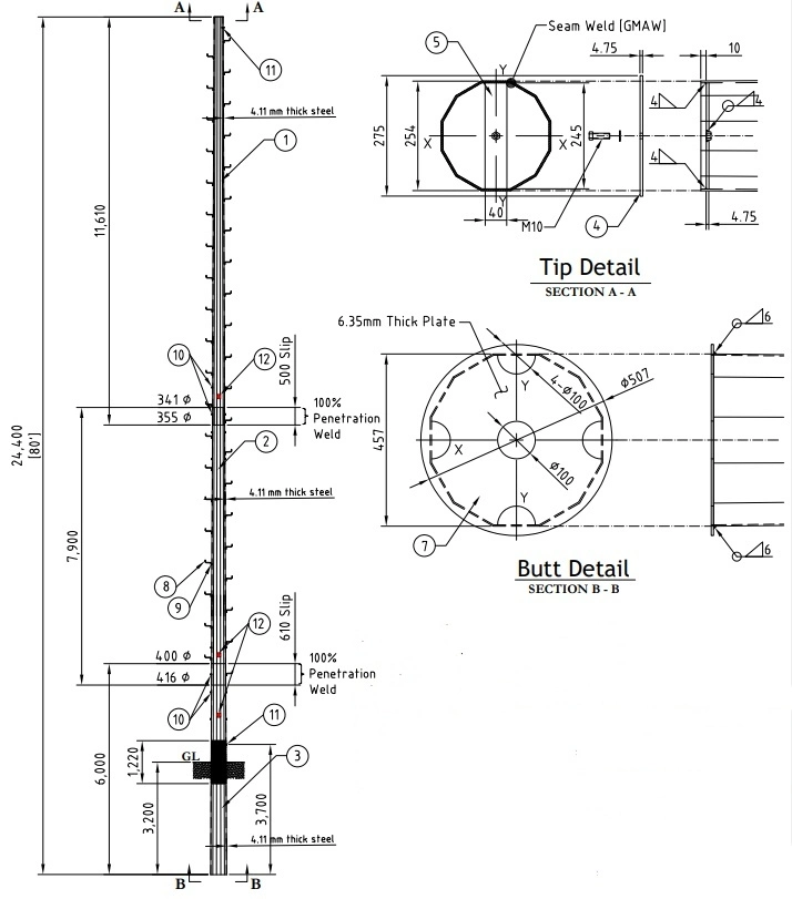 Philippines Hot DIP Galvanized 25FT 30FT 35FT 40FT 45FT Electric Steel Pole