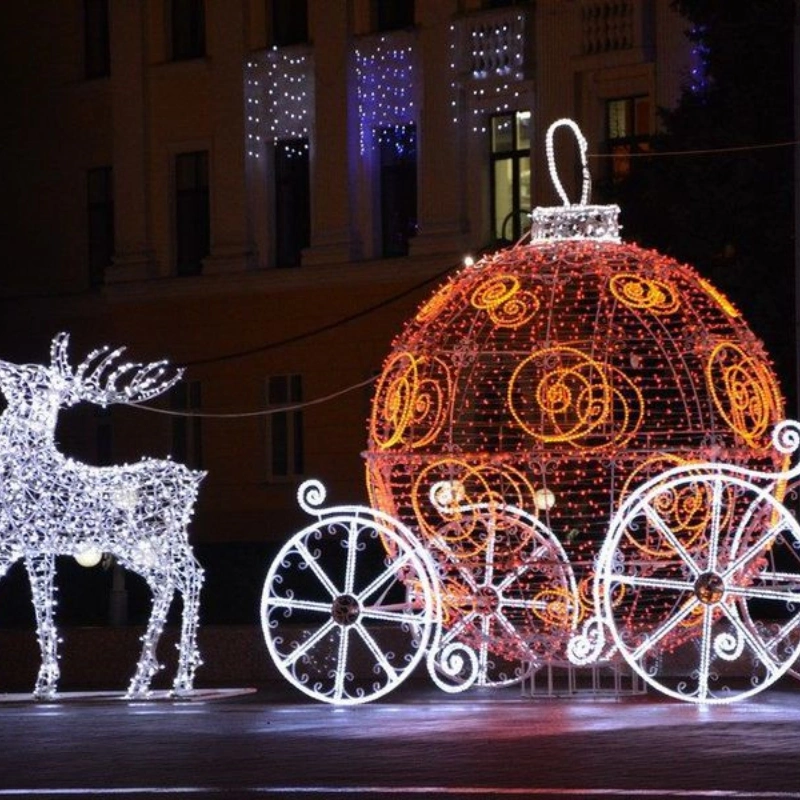 3D Animal Christmas Decorations Motif Lights Horse Carriage Wedding Park Garden Decors Royal Cinderella Princess Decorative Lamps