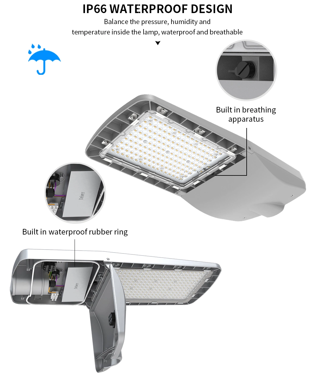 New Design 150 180W 200W Smart Outdoor SMD Street Lighting IP66 Waterproof Ik08 Road Light Public Lighting with Sensor Function LED Street Light