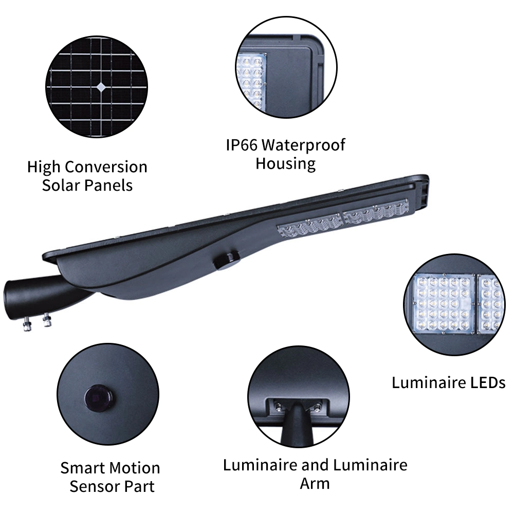 Solar Street LED Luminaire Outdoor IP66 Waterproof 3000lm 192 LED Solar Street Light with Motion Sensor Dusk to Dawn for Road Side Stadium