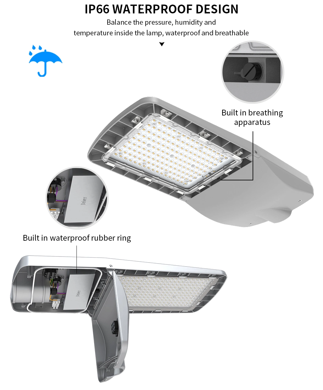 55W 100W 150W 200W Die Casting Waterproof IP66 LED Street Light Area Light Packing Lot Light