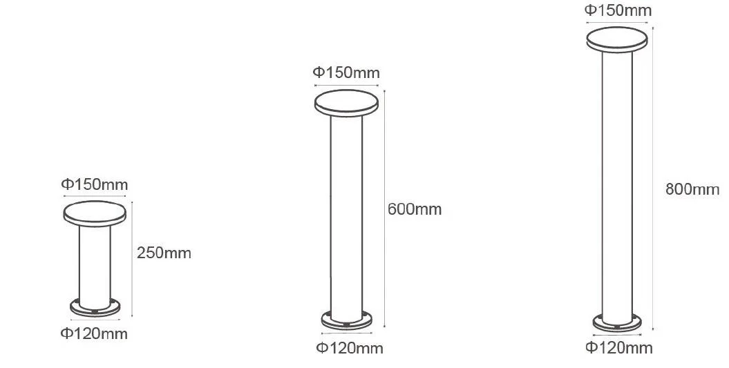 12W Aluminum Lawn Light Bollard Garden Round LED Garden Bollard Light