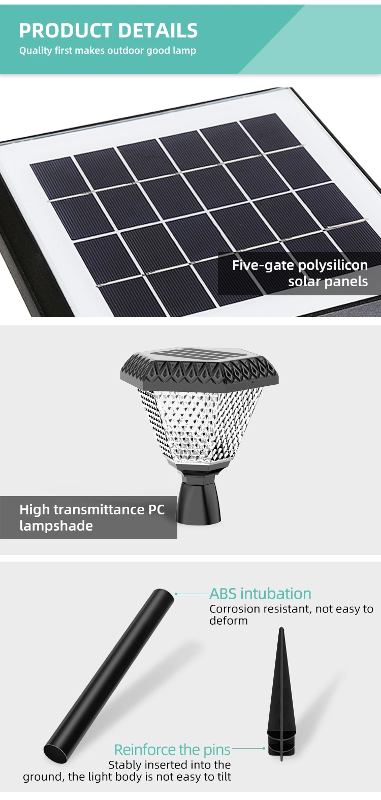 Hot Sale Waterproof Solar Column Headlight Solar Light Solar Lighting Column for Garden Scenery