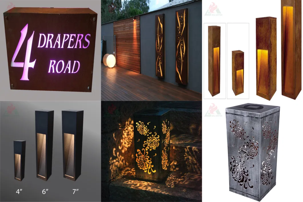 Garden Outdoor Raised Corten Steel Square Hollow Bollard Light