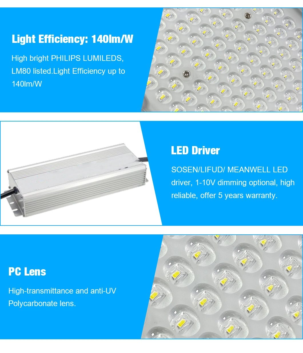 Road Lamp 240W 300W Street IP66 Waterproof 70ra LED Park Lighting