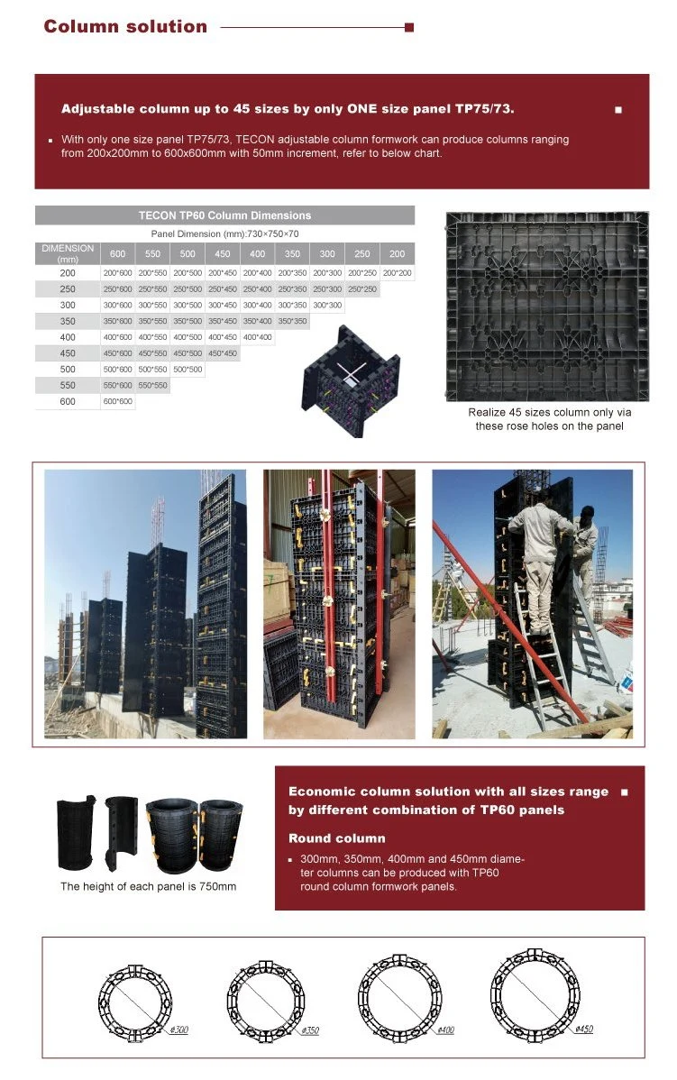 Light Weight Plastic Adjustable Formwork Column Long Service Life for Construction