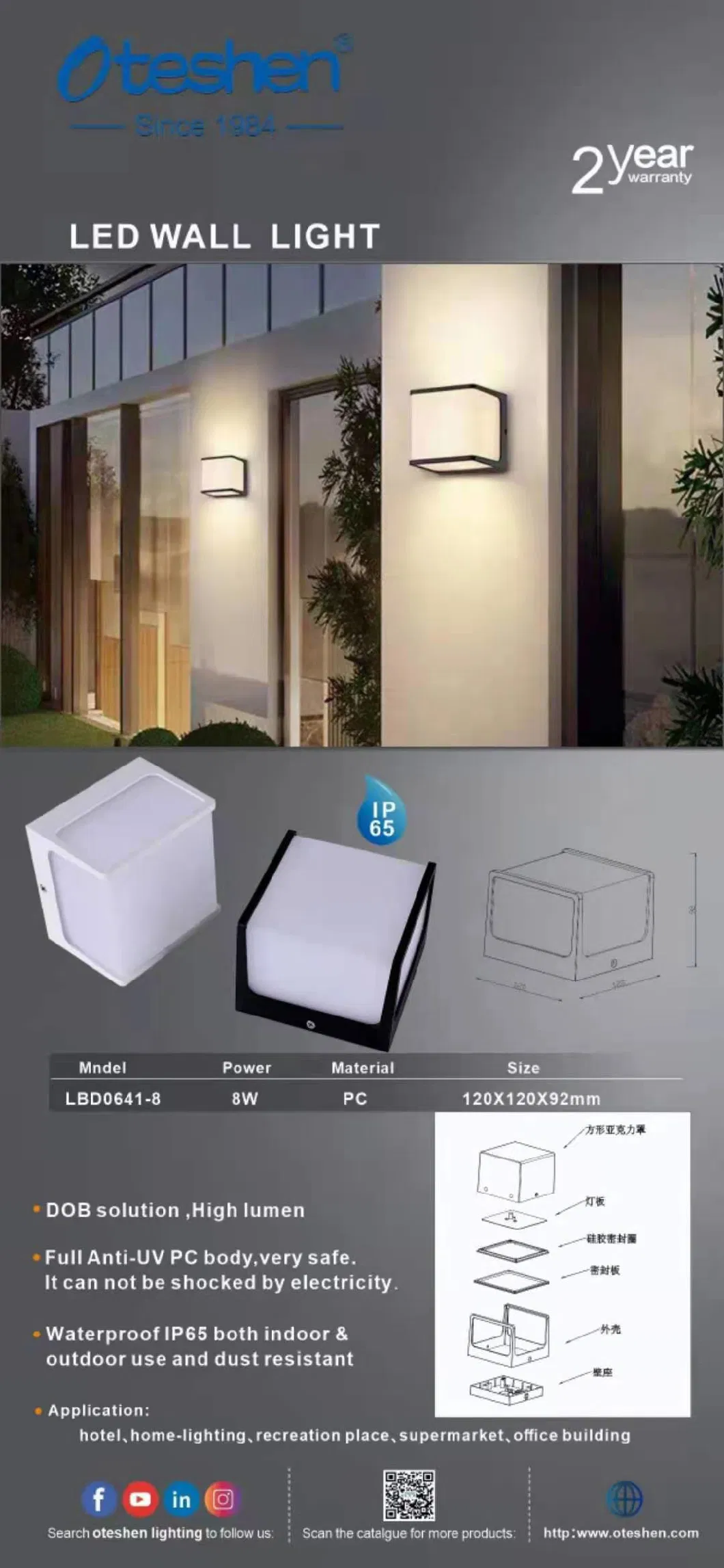 Factory Price Modern Oteshen Foshan Lighting Wall Light LED Lamp with CCC Lbd0641-8