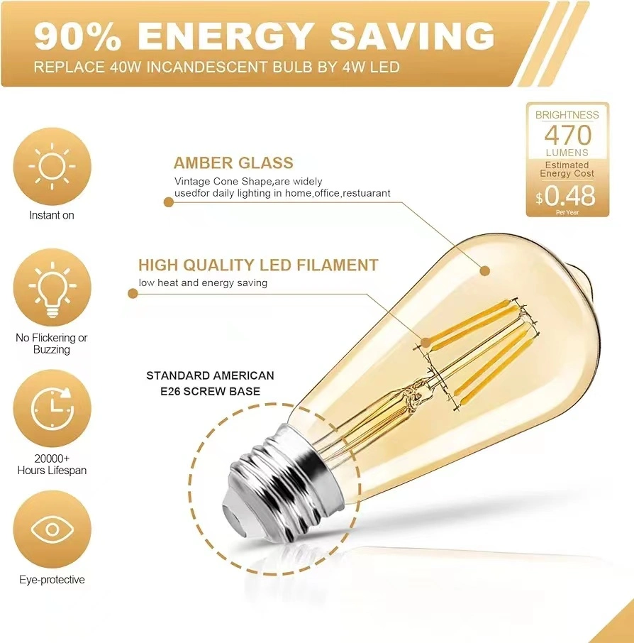 110V-220V Antique Incandescent Filament Lamp St64 St58 E26 E27 B22 Retro Decorative Light 25W 40W 60W Vintage Style Edison Bulbs