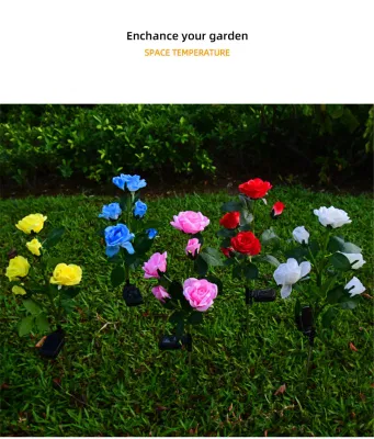 3 teste Rose fiore a forma di luce solare alimentato paesaggio esterno Illuminazione a LED da giardino