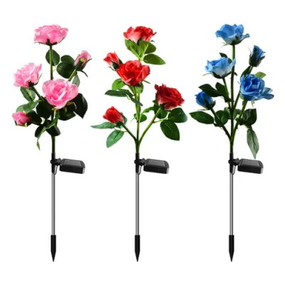 3 teste Rose fiore a forma di luce solare alimentato paesaggio esterno Illuminazione a LED da giardino