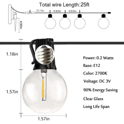 G40 String Lights luce a corda alimentata a energia solare 27 lampadine a LED Appeso luce da giardino all&prime;aperto