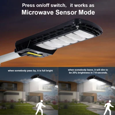 Lampada da strada a LED a batteria a energia solare nuovo design Luce solare da strada da 100 W in un&prime;unica soluzione