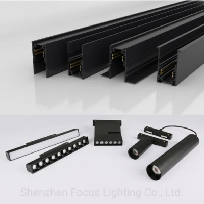 Luci di guida magnetiche DC48V Magnet Linear Aluminium soffitto incassato sospeso Guida di tracking per luci magnetiche LED Creative da 0,5 m 1 m 2 m 3 m. Illuminazione industriale
