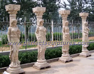 Colonne romane in pietra decorativa con design classico intagliato a mano colonna in marmo Con statua a figura di scultura della signora (QCM129)
