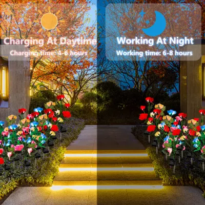 3 teste Rose fiore a forma di luce solare alimentato paesaggio esterno Illuminazione a LED da giardino