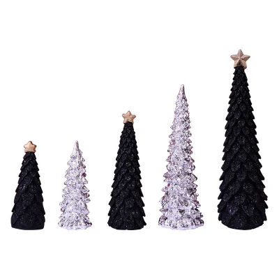 Argento e resina nera alberi di Natale cucito - 5.7 pollici a. 11.2 pollici Tall