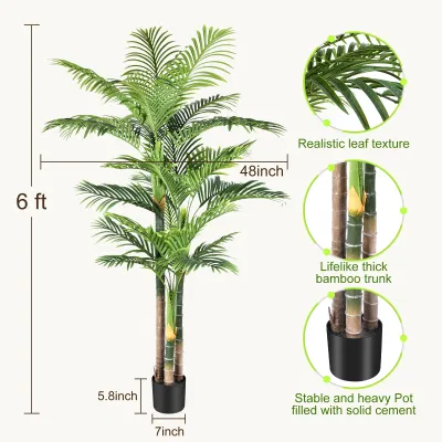 TALL TRIPLE Golden cane Palm albero artificiale grande tropicale Albero delle palme