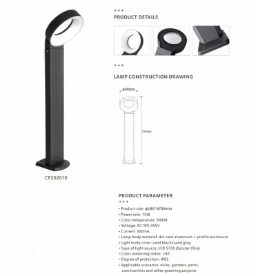 LED IP65 da 12 W per esterni, con montante in alluminio, prato da giardino Leggero