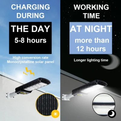 Lampada da strada a LED a batteria a energia solare nuovo design Luce solare da strada da 100 W in un&prime;unica soluzione