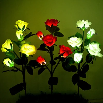 3 teste Rose fiore a forma di luce solare alimentato paesaggio esterno Illuminazione a LED da giardino